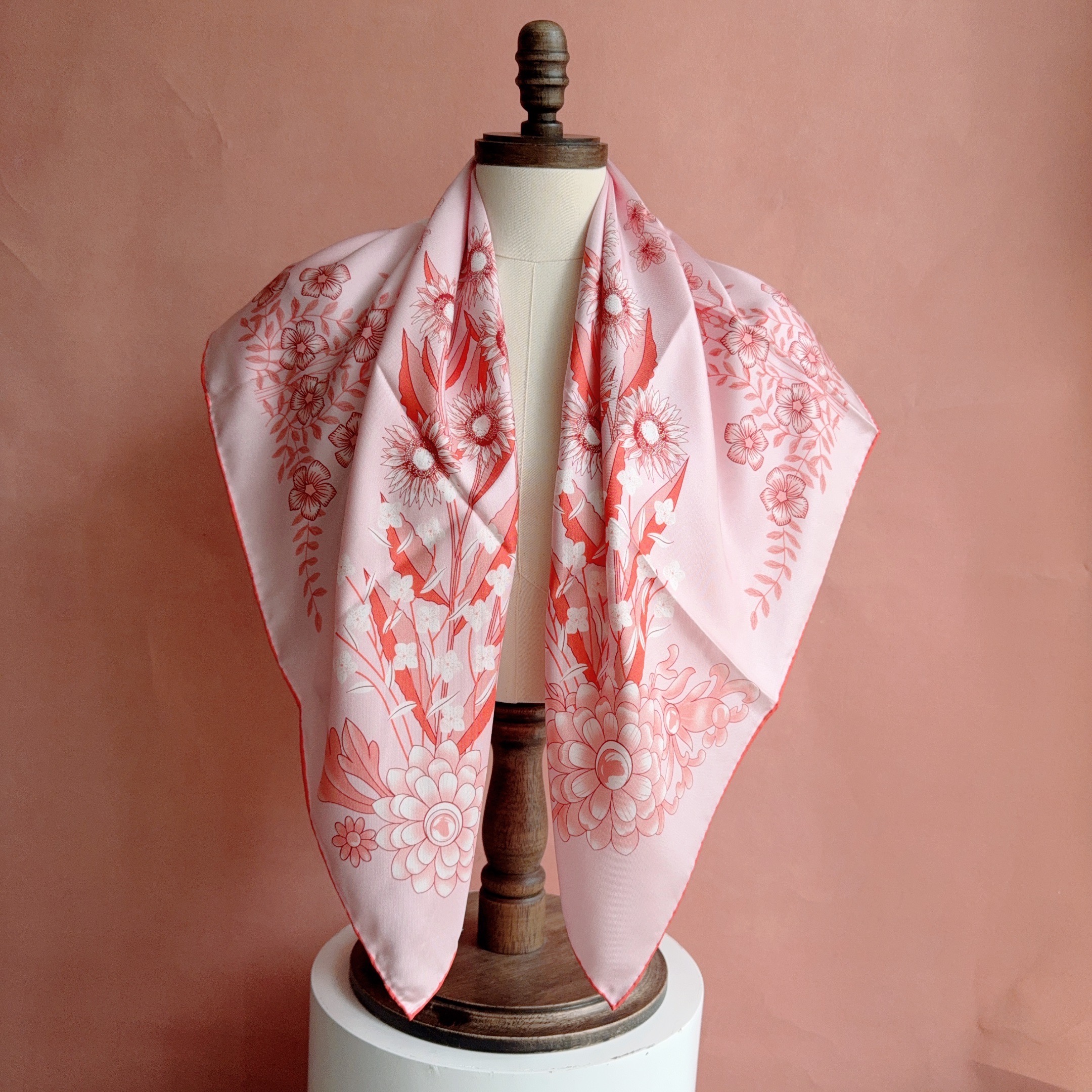 Foulard en soie de mûrier rose pour femme, 18 mm, épaissi, imprimé floral, 90x90, luxe, haute qualité, écharpe pour femme