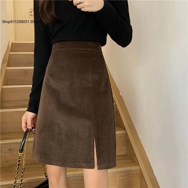 Jupe Style collégial pour femmes, mode décontractée, quotidien, pur velours côtelé, épais, chaud, confortable, Simple, Vintage, automne