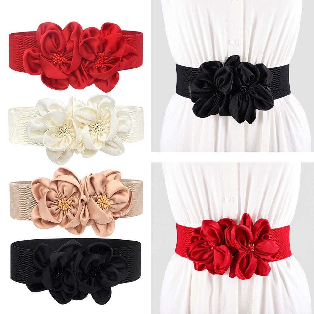 Large ceinture élastique florale Chic décontracté grandes fleurs ceinture à la mode dames robe Cummerbands jupe robe manteau décor accessoires