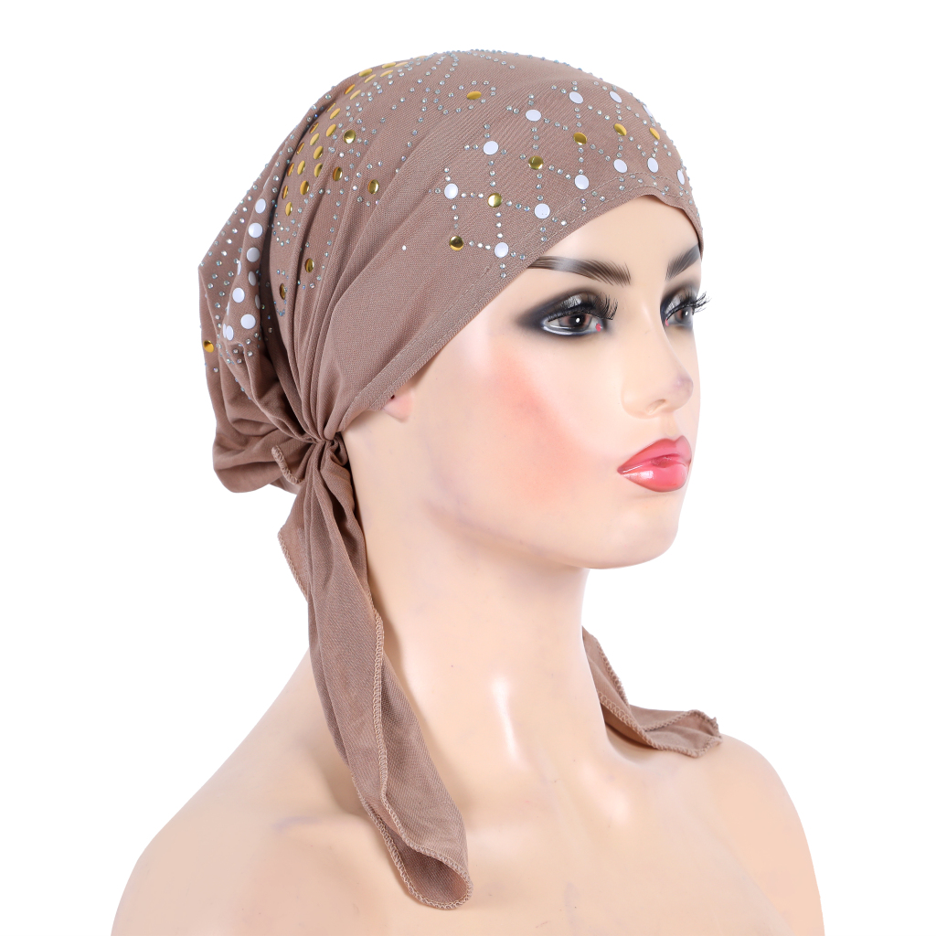 H089 mode turban hijab avec paillettes d'or musulman hijab écharpe islamique foulard chapeau amira tirer sur bandeau
