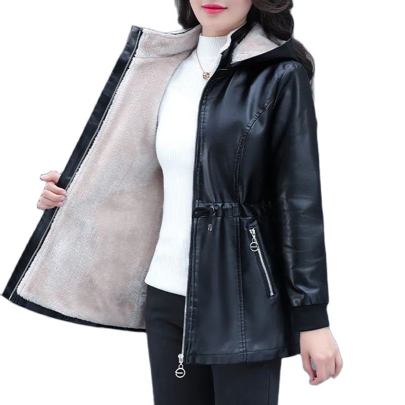 Manteau d'hiver en cuir souple pour femme, veste longue rembourrée en velours, vêtements chauds, nouvelle mode