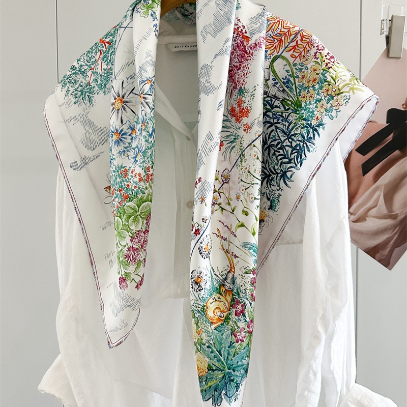 Écharpe en soie 100% à imprimés floraux, foulard pour femme, écharpes en soie véritable charmantes, châle 90x90cm