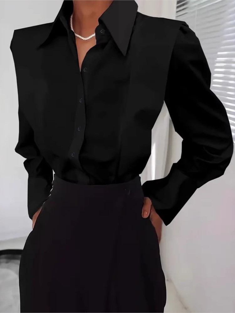 Mode chemise blanche pour les femmes décontracté solide à manches longues col rabattu bouton dessus de chemise dame bureau vêtements pour femmes nouveau 2025