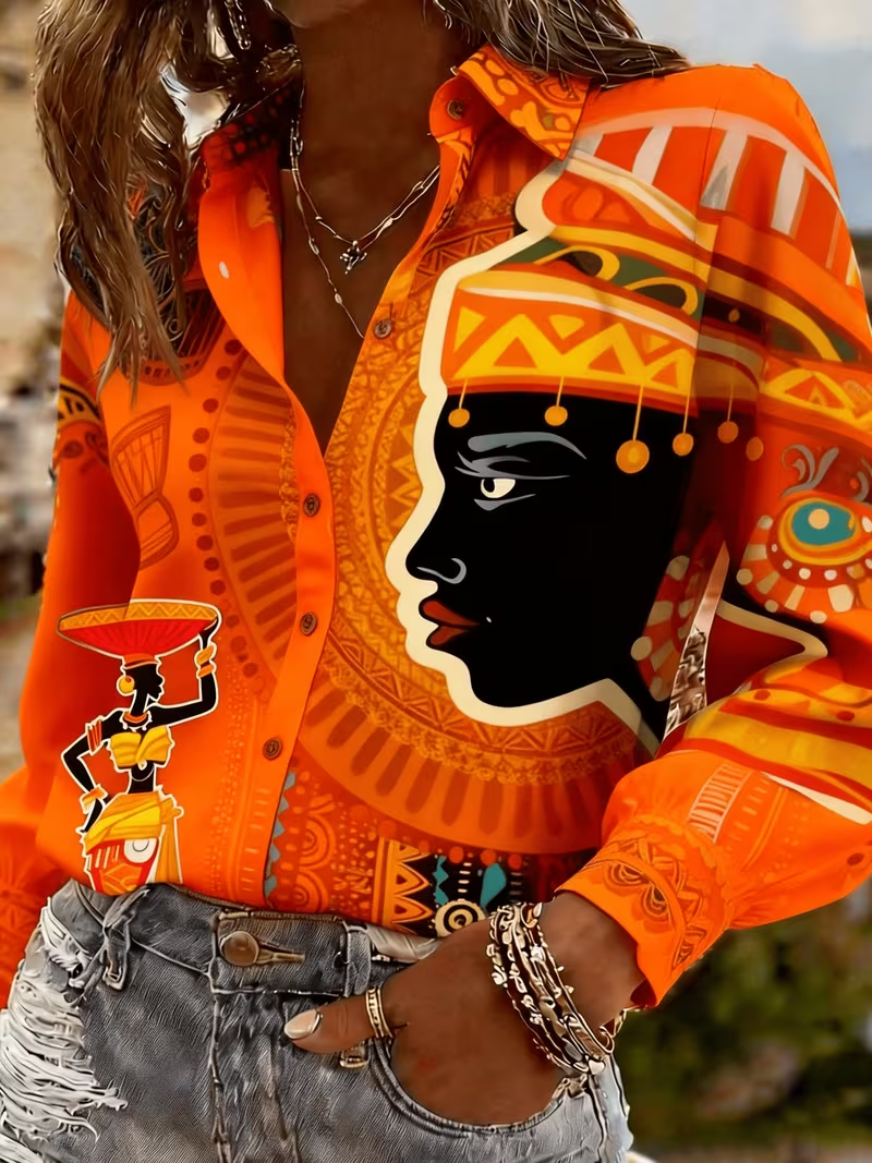 Chemisier ample décontracté imprimé pour femme, style ethnique africain, collection Printemps-Été