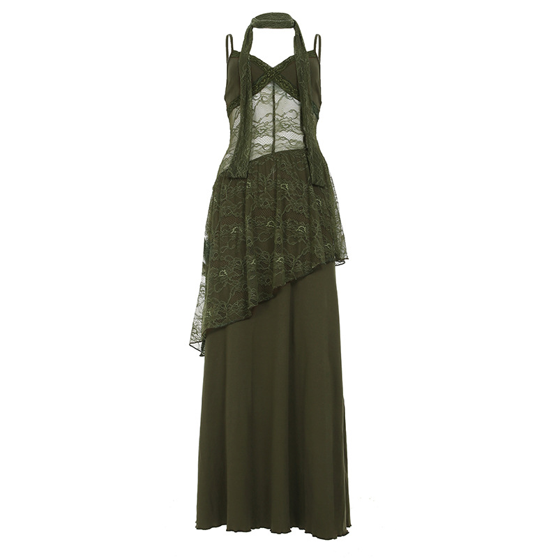 Robe Vintage Style Forêt en Dentelle Patchwork pour Femme, Transparente, à Bretelles, Taille Cintrée, Douce, Mode Coréenne
