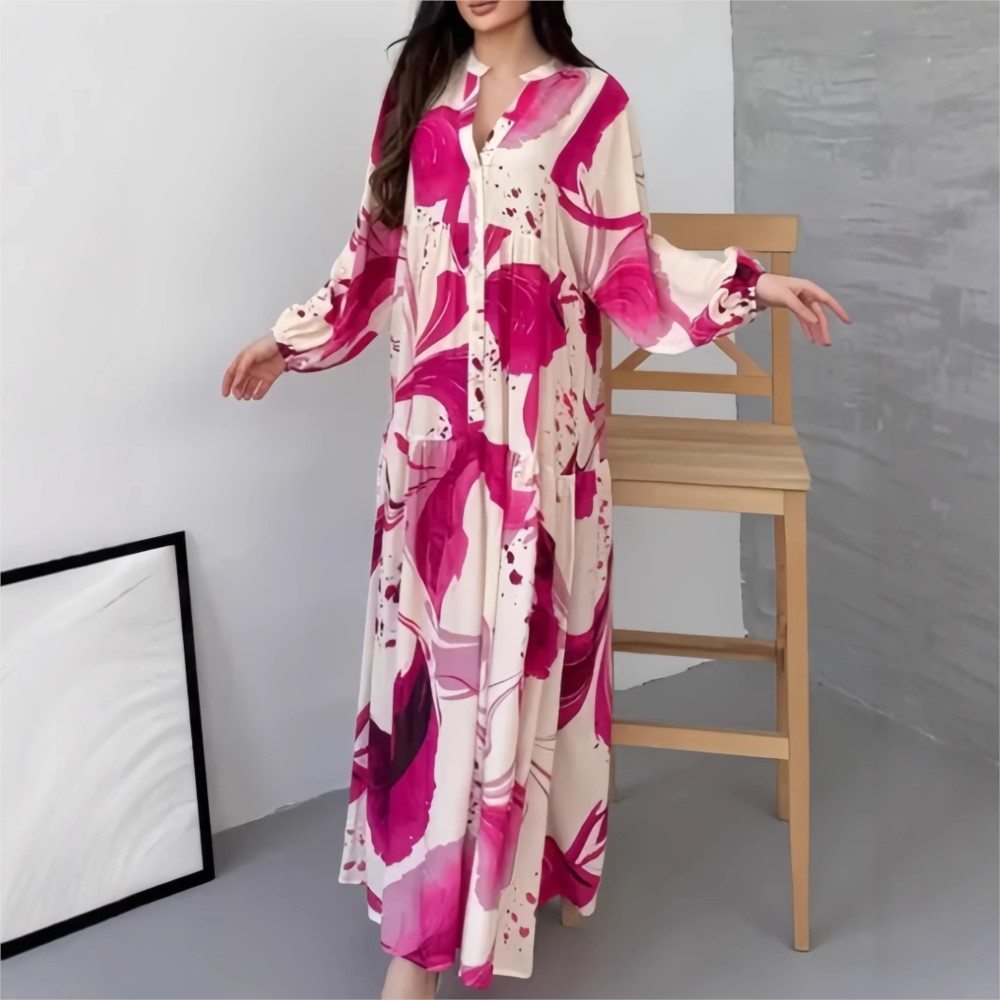 Chemise longue ample imprimée pour femmes, robes à manches longues, nouvelle mode épissée, printemps automne ​ ​ Robe décontractée élégante pour femmes, 2025