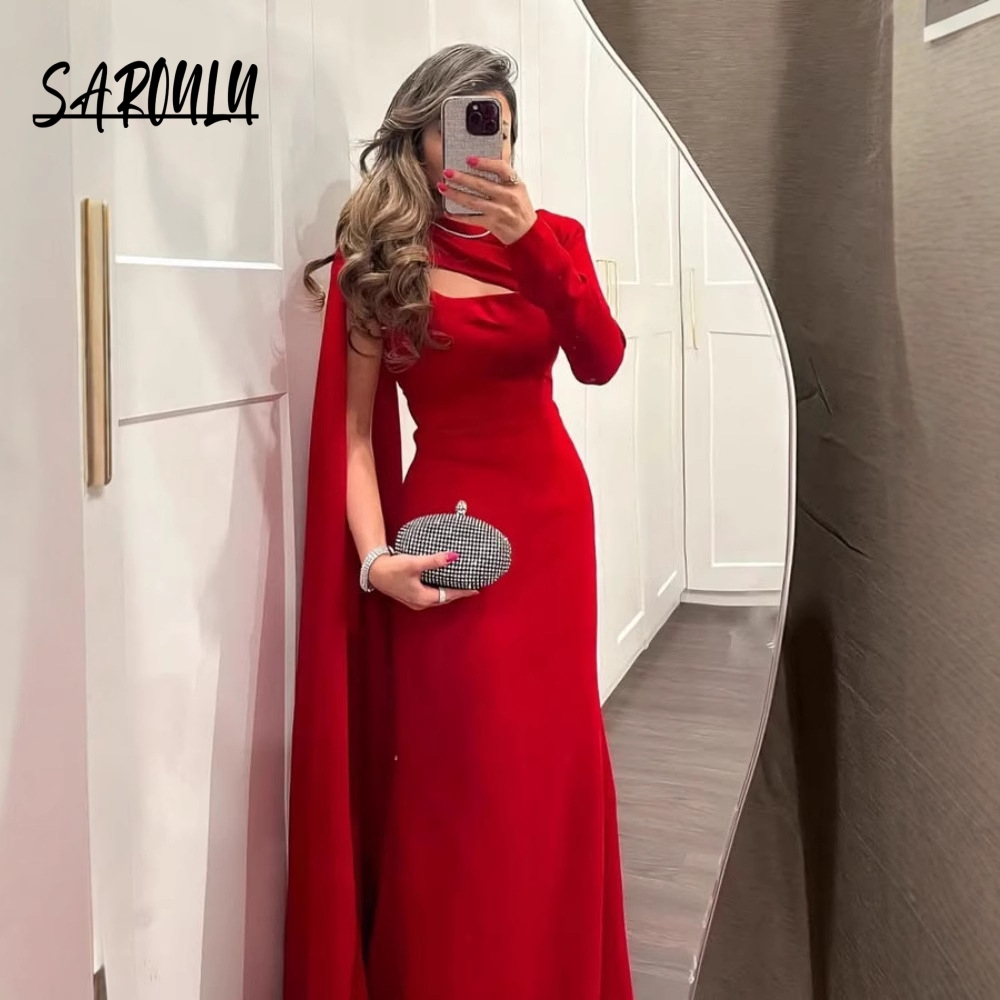 Robe de soirée droite rouge Sexy, romantique, Simple, en Stock, robe de Cocktail musulmane, arabe, classique, moderne, longue tenue de fête, en Stock, S-2XL