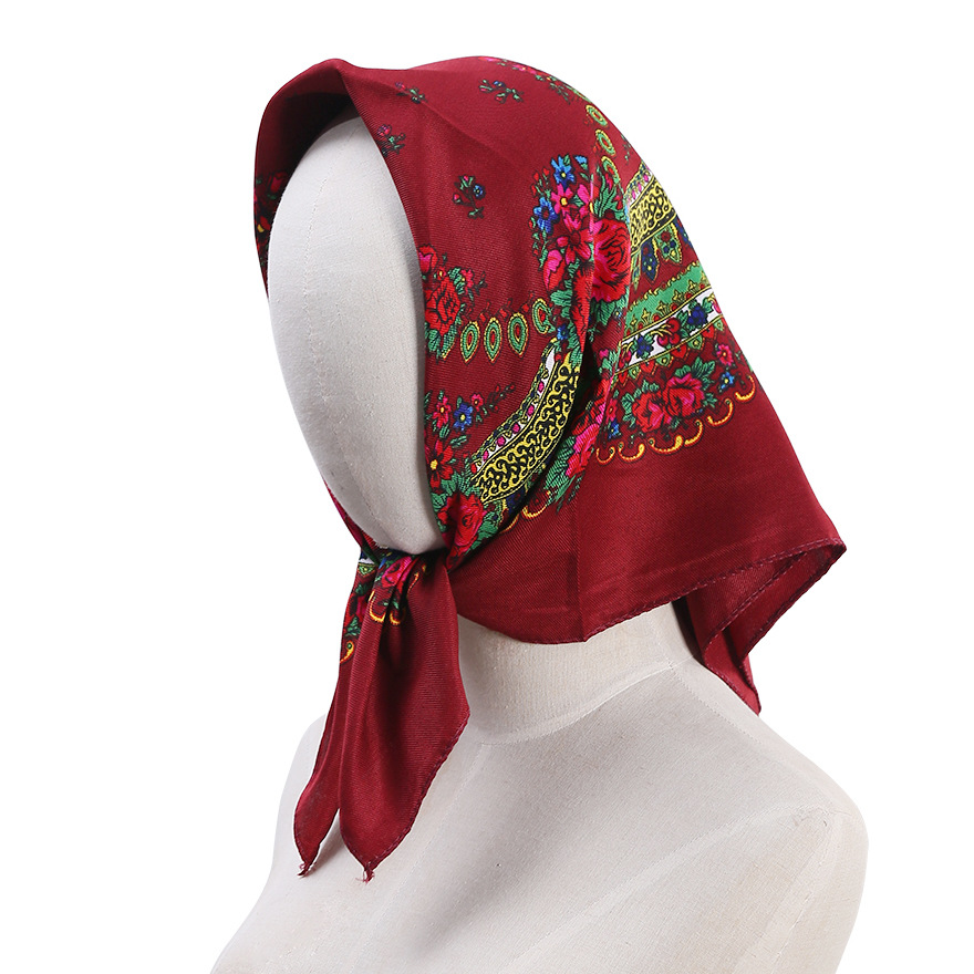 Foulard Carré de Luxe à Fleurs Russe pour Femme, Bandana pour Cheveux, Mouchoir Babouchka, 21 ème Châle, Bandeau de Sauna, 70x70cm