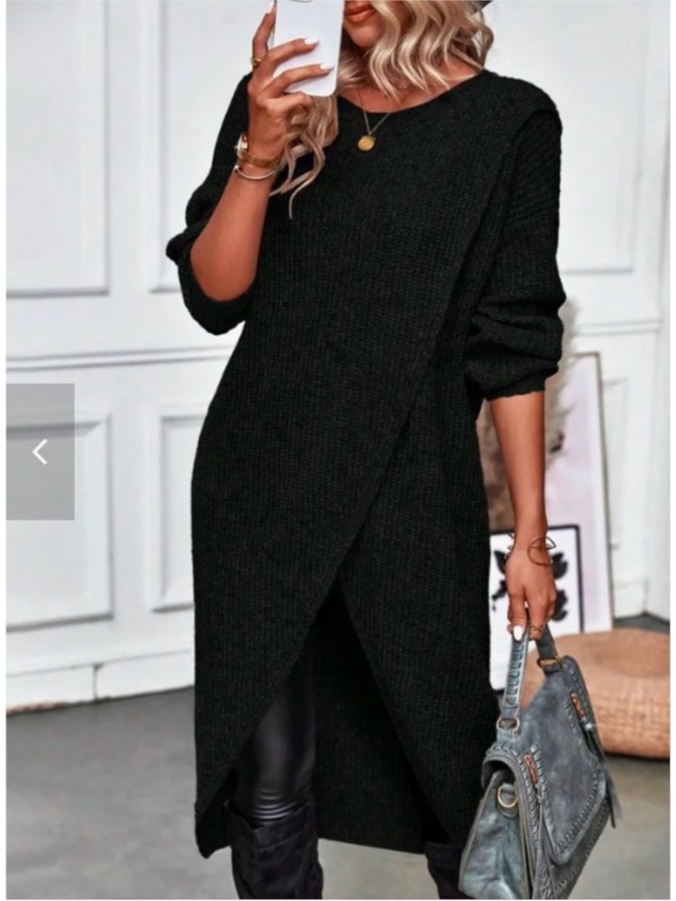 Femmes longue robe pull tricotée 2025 automne hiver chaud fourrure pulls décontracté solide ample tricot robe mi-longue dame travail pulls