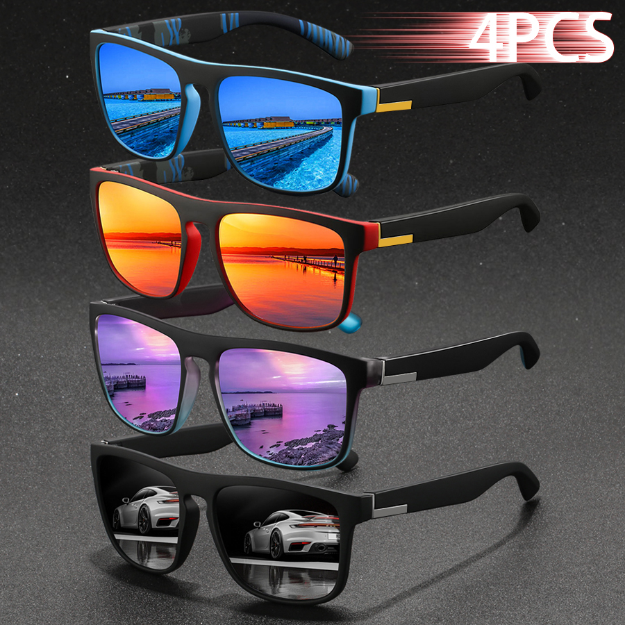 4 Paires de Lunettes de Soleil Sportives Classiques à Rayures Vintage Tendance pour Hommes et Femmes, Lunettes de Soleil de Marque Designer pour la Pêche, Lunettes pour Homme