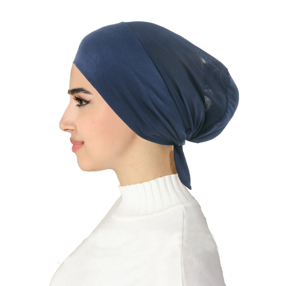 Femmes musulmanes maille respirant élastique cravate corde dos intérieur Hijab casquettes extensible sous-écharpe Bonnet chapeaux Turbante réglable
