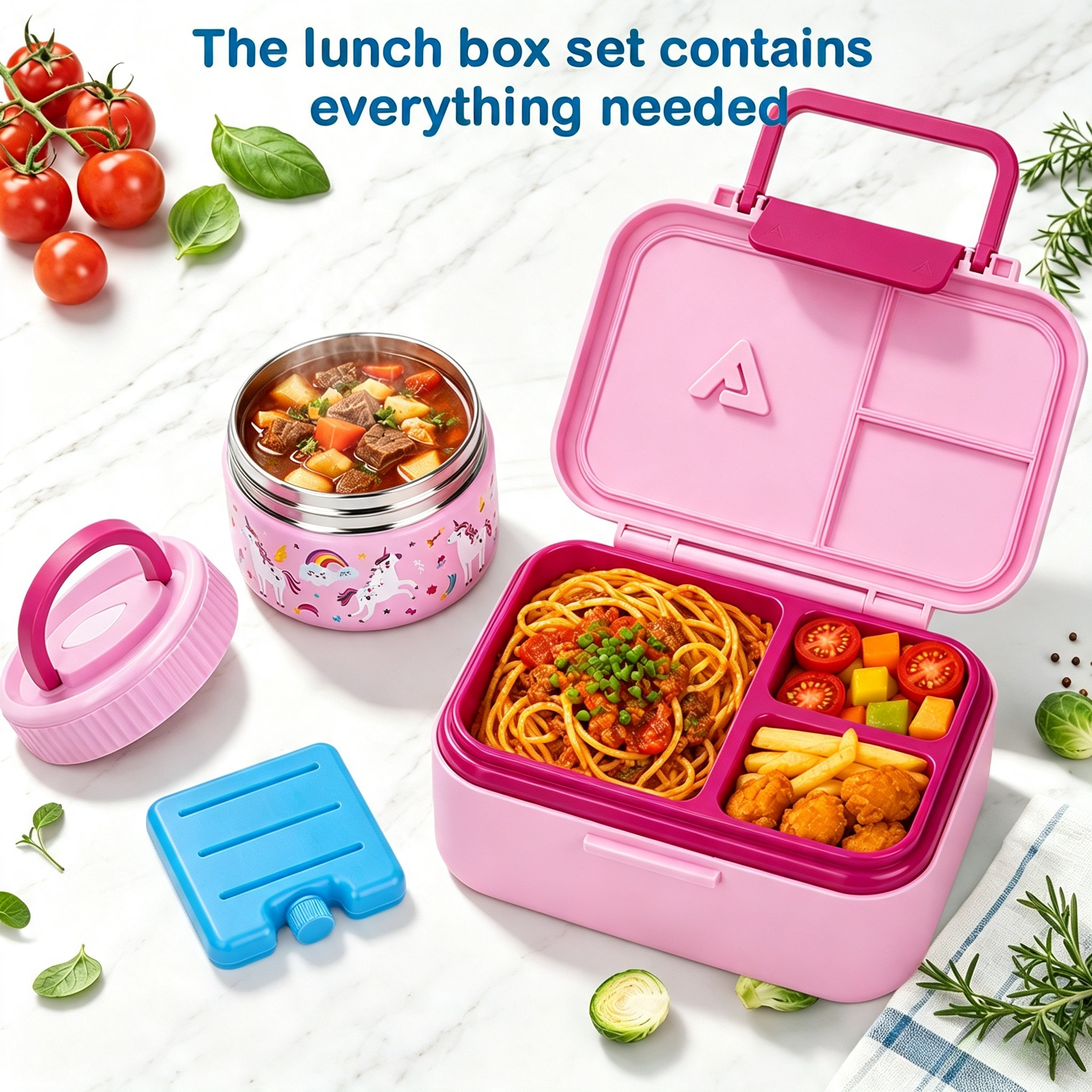 Ensemble de boîtes à lunch pour enfants avec isolation thermique et compartiments pour aliments, anti-fuite. Mini bol à soupe en acier inoxydable adapté