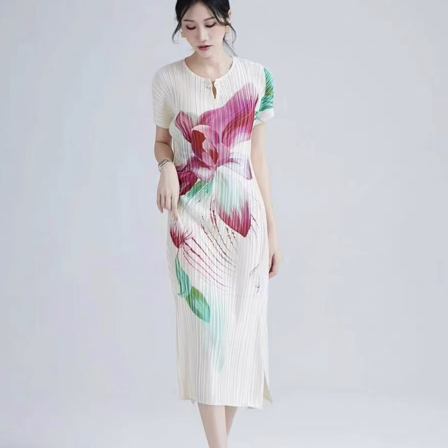 Robe plissée imprimée vent National pour femmes, Cheongsam amélioré à fleurs, Slim, ample, mode rajeunissante, mode été, nouvelle collection