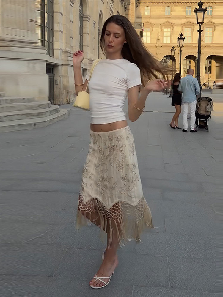 Jupe mi-longue en satin à imprimé floral pour femme, taille haute, fendue, droite, élégante, décontractée, chic, estivale, amincissante, style streetwear pour femmes