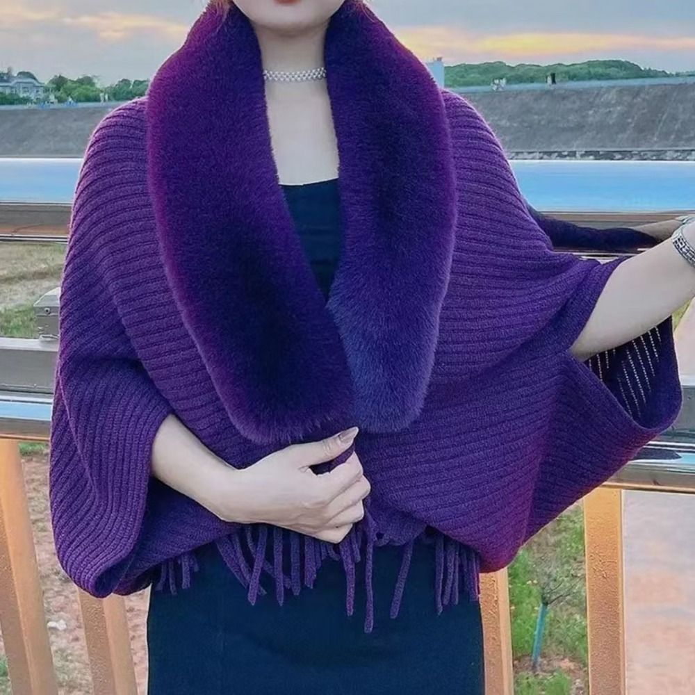 Robes de soirée pour femmes Cardigan Cape hiver chaud tricot châle fausse fourrure col enveloppes
