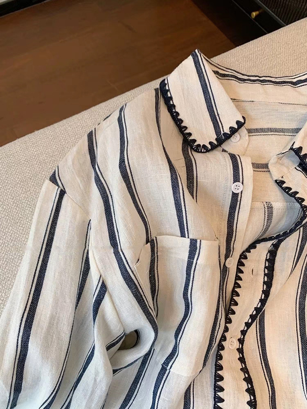 Chemise rayée à la mode pour femmes, printemps-automne, bord tricoté, simple boutonnage, manches longues, col rabattu, hauts amples décontractés