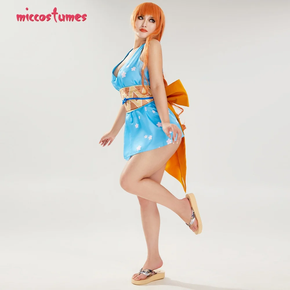 Costume de cosplay d'anime pour femmes, robe kimono bleue, ensemble pour costumes de cosplay d'Halloween