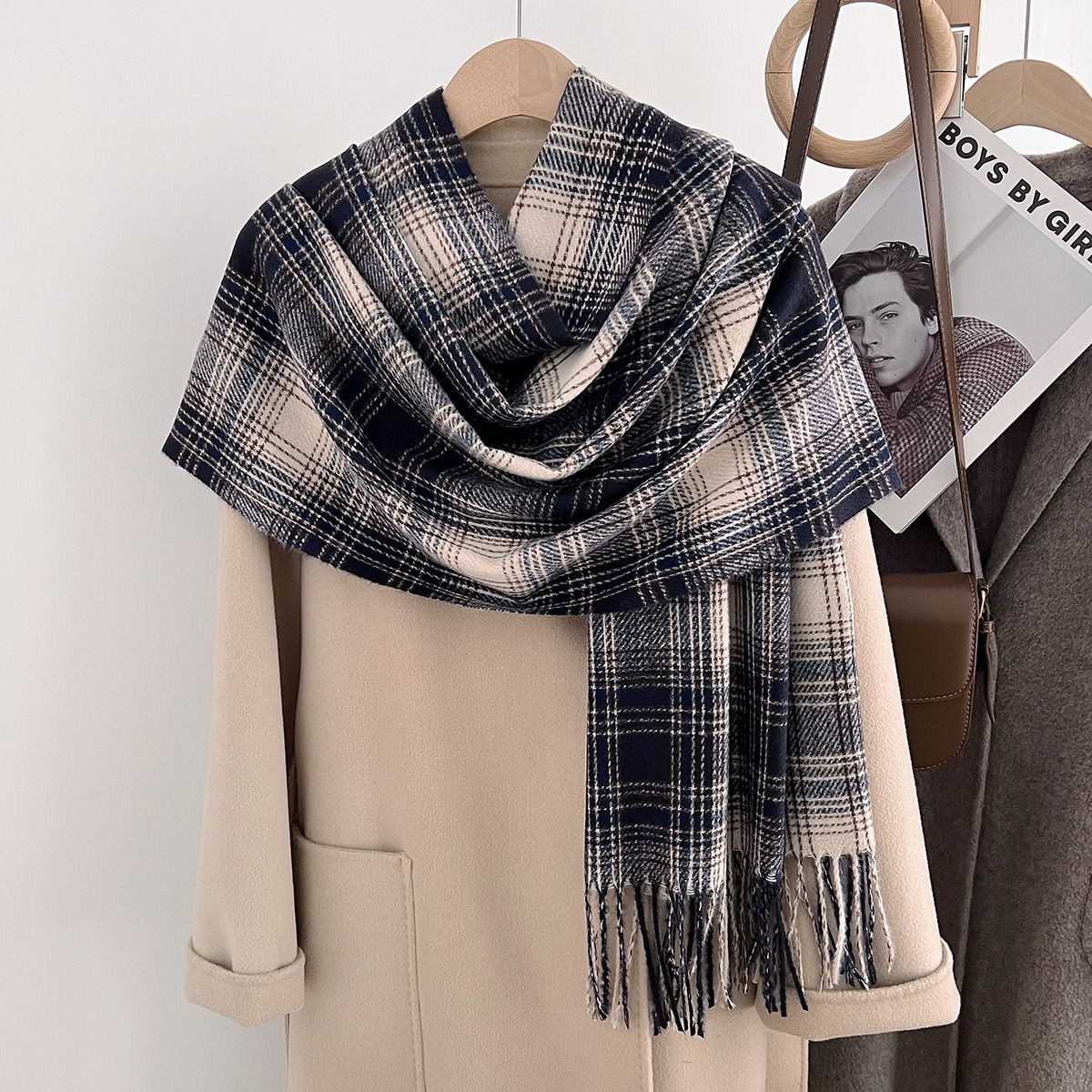 Marque de luxe Plaid cachemire écharpe femmes hiver chaud Pashmina britannique classique treillis gland Echarpe silencieux dame châles