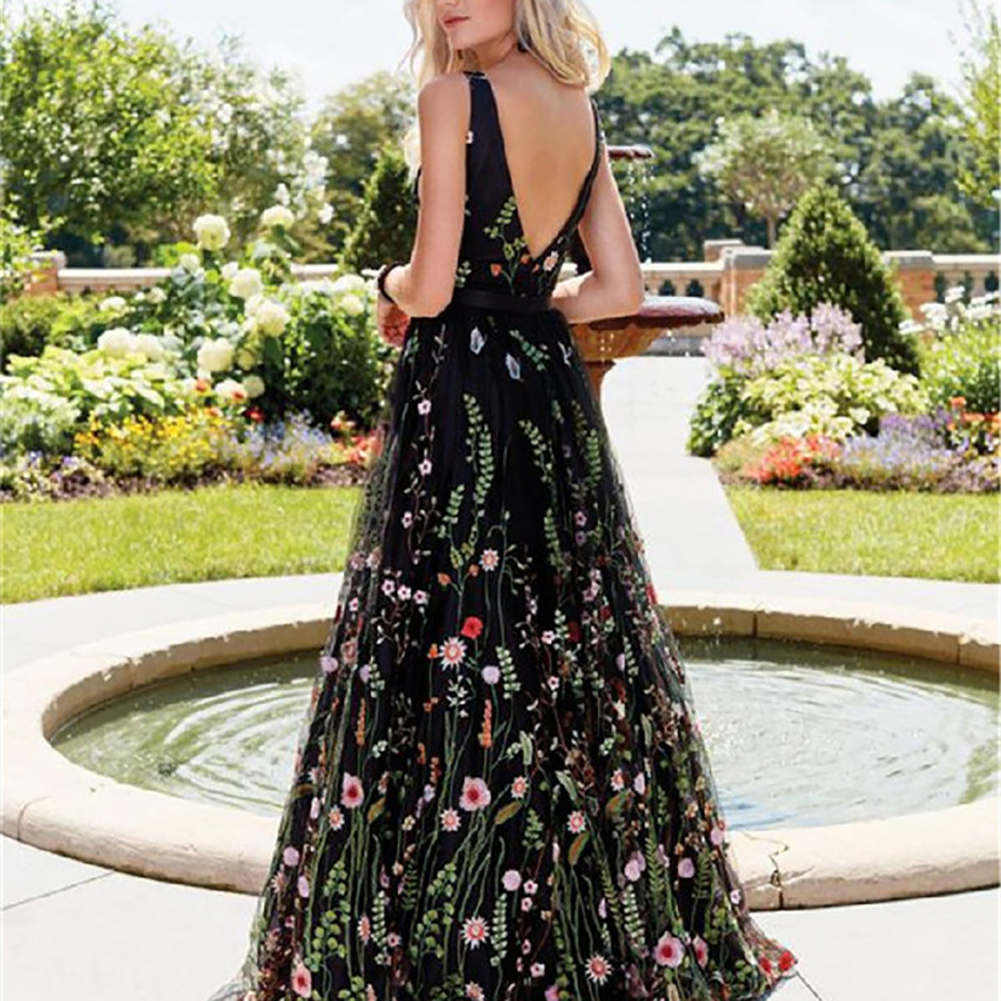 Robe longue de soirée à imprimé floral pour femmes, robes élégantes Boho, sexy, dos nu en fibre, V profond