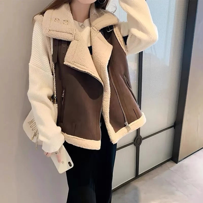 Gilet épais doublé polaire pour femmes, col Polo, vêtements multicouches, chaud, Style printemps saison, Fiber synthétique
