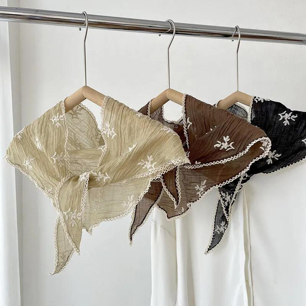 Foulard de cou, châle, bandeau, bandana, mouchoir, écharpe de tête, style pastoral bohème, en dentelle florale et coton lin, triangulaire, pour l'été