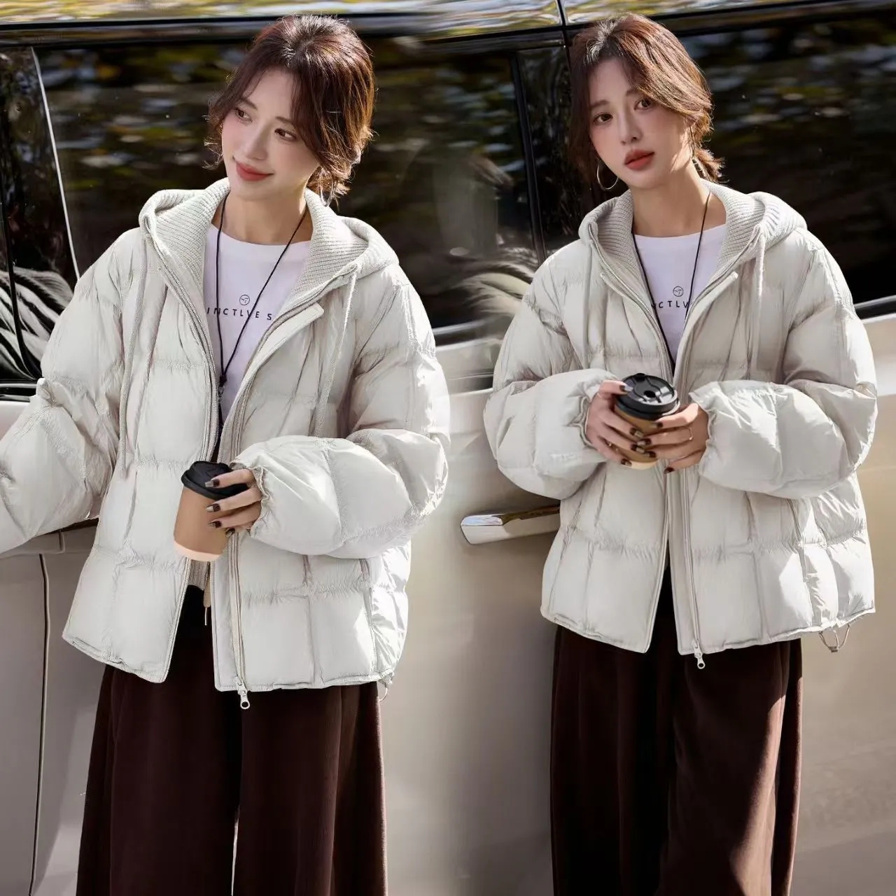 Parka matelassée en coton coréen pour femme, nouvelle collection automne-hiver 2026, décontractée, tricotée, à capuche, effet deux-pièces, chaude