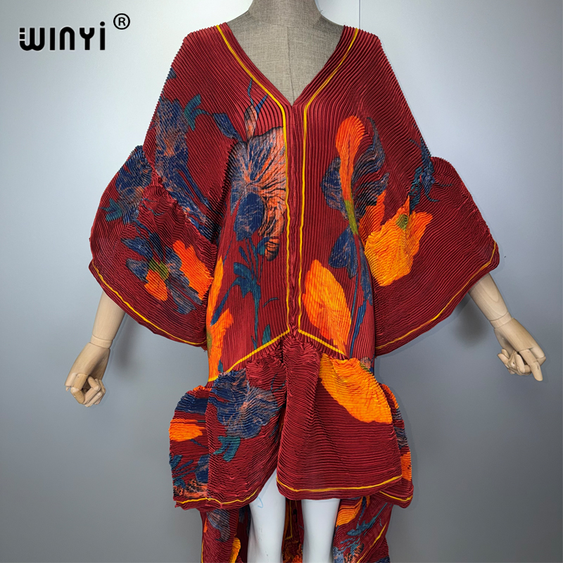 Robe Kaftan Maxi Bohème WINYI Style Moyen-Orient Élégante Plissée Cache-maillot de Plage Élastique Luxe Soirée Fête Dubaï Abaya
