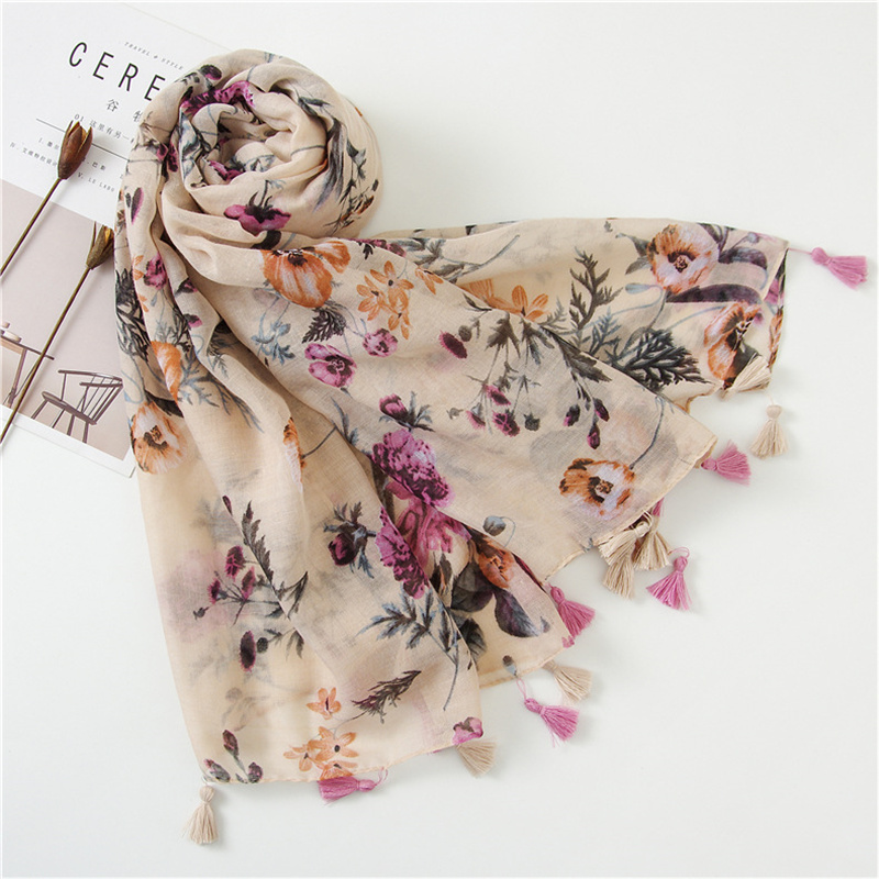 Mode impression fleur gland châle coton Viscose écharpe femmes plage crème solaire châle musulman Hijab Wrap foulard 180*90 cm