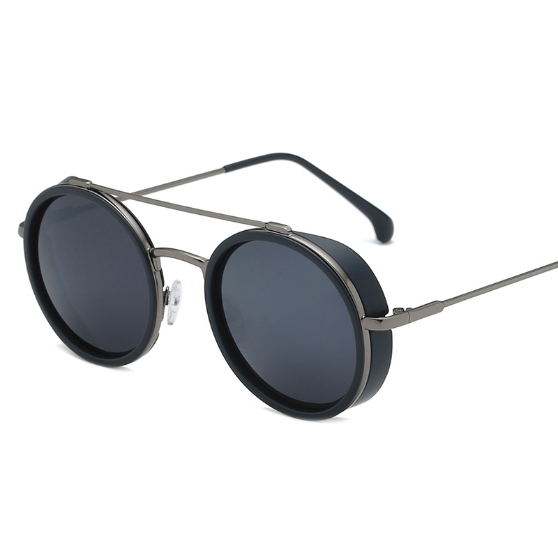 Lunettes de soleil pour hommes Lunettes punk de haute qualité Lunettes de soleil circulaires rétro Lunettes de soleil photo de rue à la mode Lunettes d'extérieur à monture en alliage