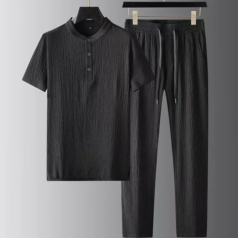 Ensembles pour hommes (chemise + pantalon) 2025 été nouveau Style mode hommes chemise à manches courtes chemises de haute qualité hommes deux pièces