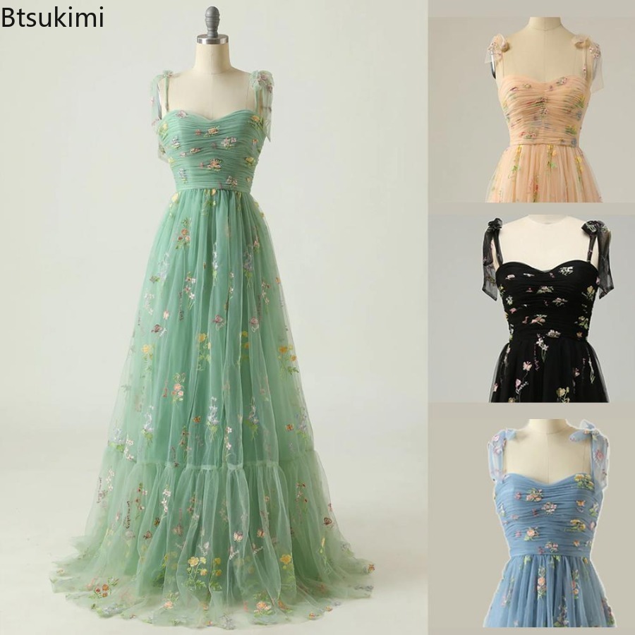 Robe de soirée élégante pour femmes, bretelles en maille, sans manches, dentelle brodée, dubaï, robe de Banquet, robes de bal, nouvelle collection 2026