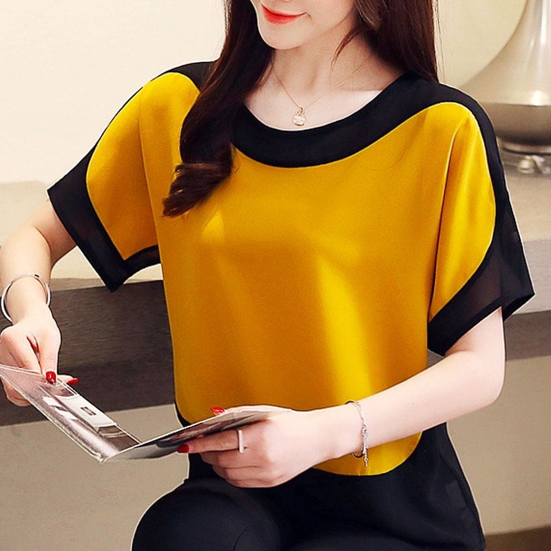 Mode femmes Blouses 2025 femmes Blouse chemise à manches courtes décontracté en mousseline de soie Blouse femmes chemises femmes hauts et chemisiers 3397 50