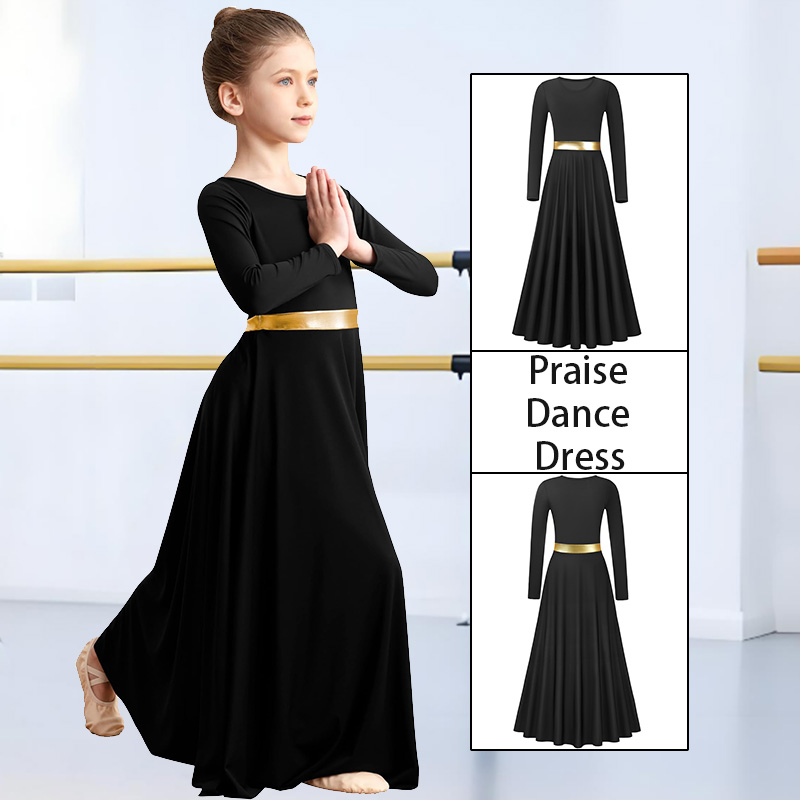 Robe de danse moderne à manches longues pour femmes et filles, robe liturgique métallique pour l'église, sans transparence, coupe ample