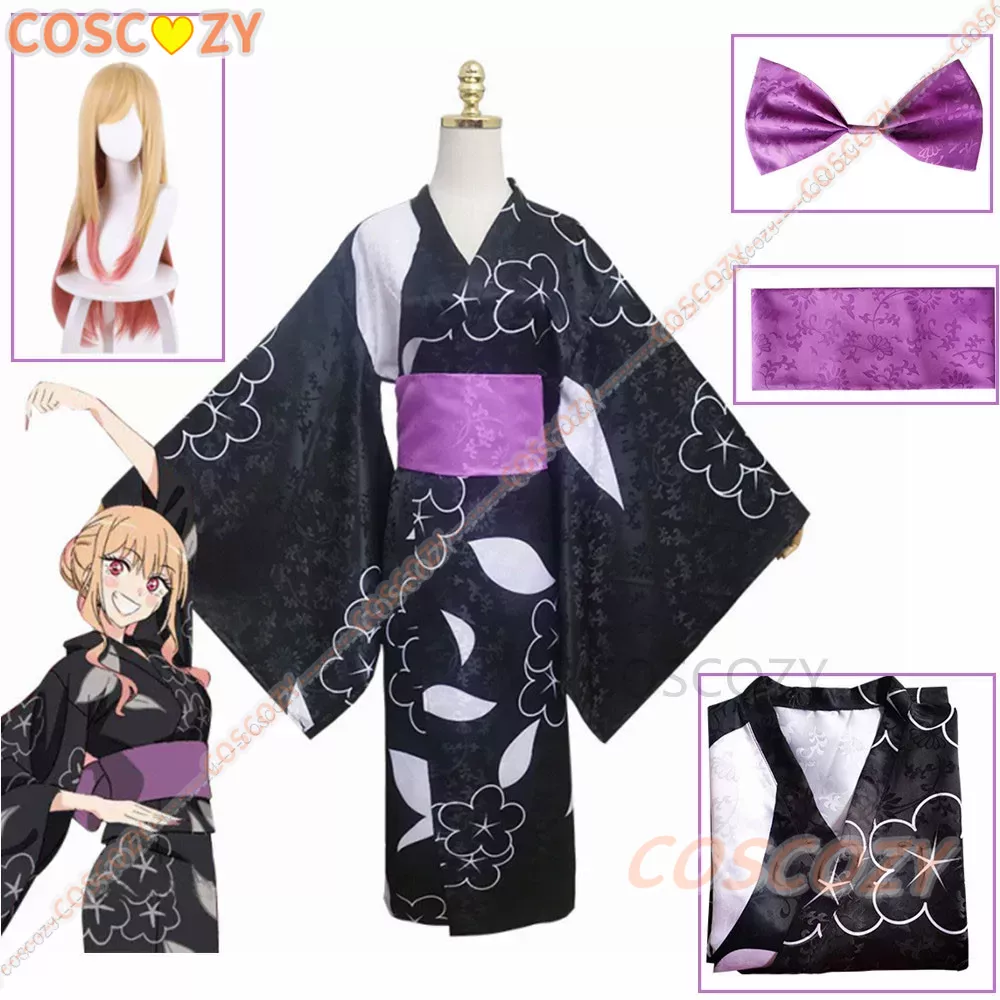 Costume de Cosplay de Dessin Animé Marin Kitagawa, Kimono Noir Mignon Imbibé d'Uniformes de ixd'Halloween