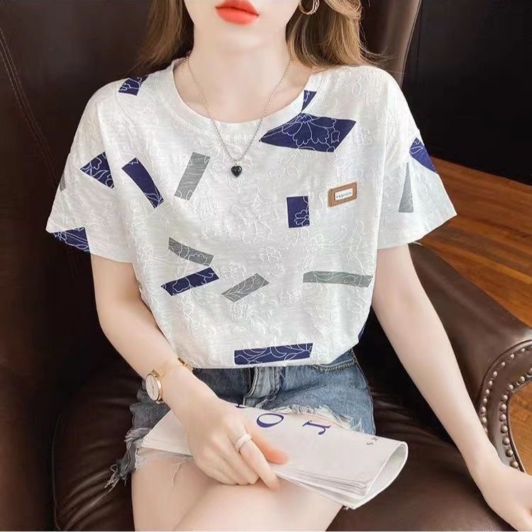 Femmes été Style Blouses hauts dame décontracté à manches courtes col rond fleur imprimé haut Blouse SP1512