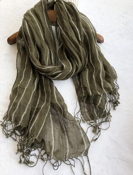 Écharpe en lin rayé pour femmes, châle fin d'été de haute qualité, longue couverture de plage, 100%