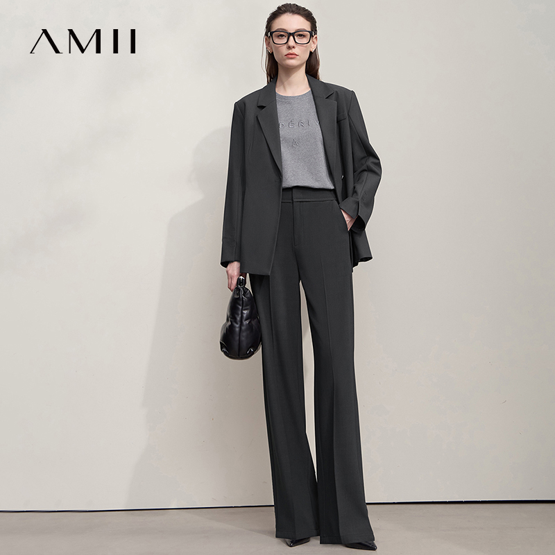 AMII minimaliste femmes pantalons décontractés 2025 automne déplacements affaires luxe noir pantalon léger Strech pantalon à jambes larges 12553010