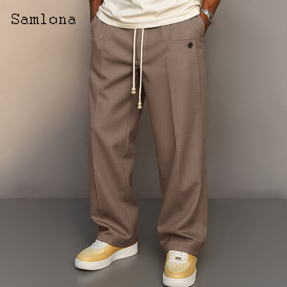 2025 hommes Stand poche pantalon droit décontracté grande taille 3xl hommes Baggy cordon pantalon mâle cheville longueur bas kaki jaune