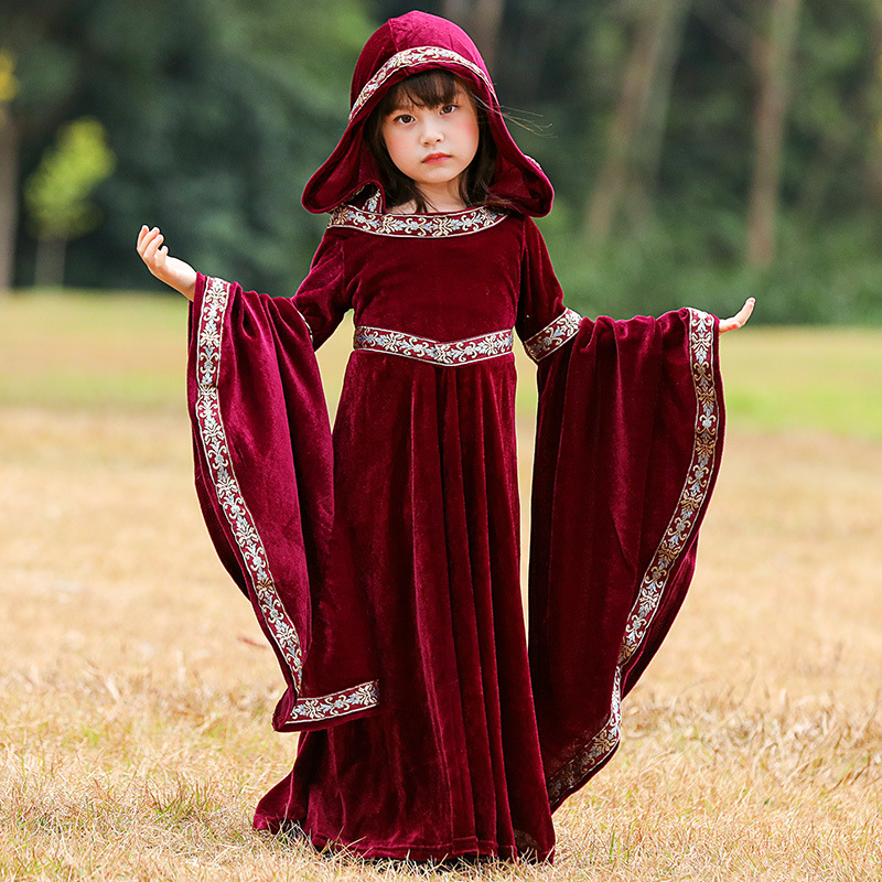 Robe à capuche de cour médiévale Vintage, Robe rouge Renaissance, petit chaperon rouge, Costume de Cosplay victorien d'halloween