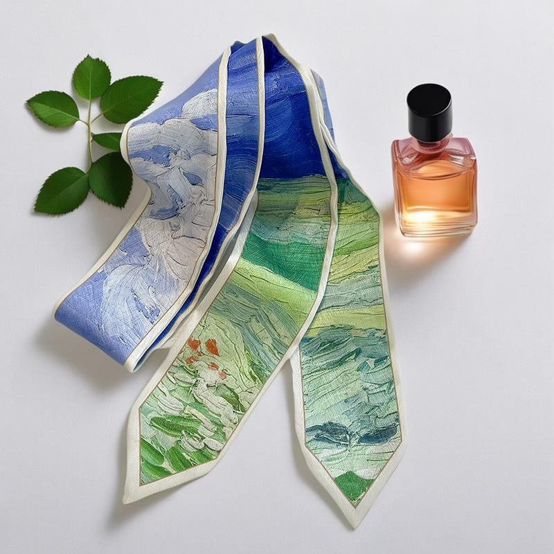 Foulard long imprimé pour femme, bandeau fin, écharpe de cou, bandeau tendance, foulard mignon à nouer, foulard de sac de luxe effet soie pour femme