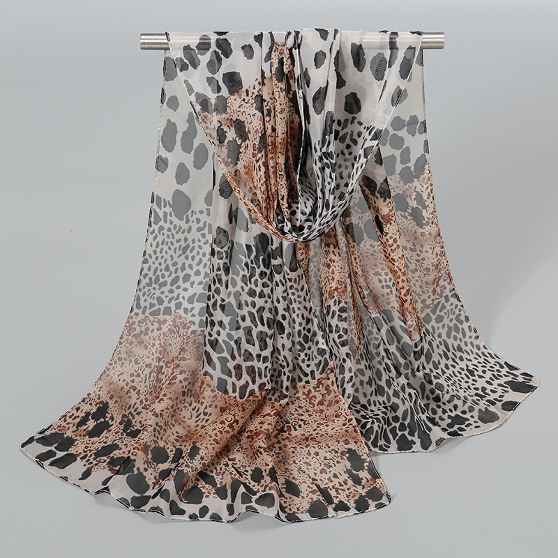 Écharpe en mousseline de soie à motif imprimé léopard pour femmes, écharpe en soie de Simulation, longue gaze légère, châle à la mode, Hijab