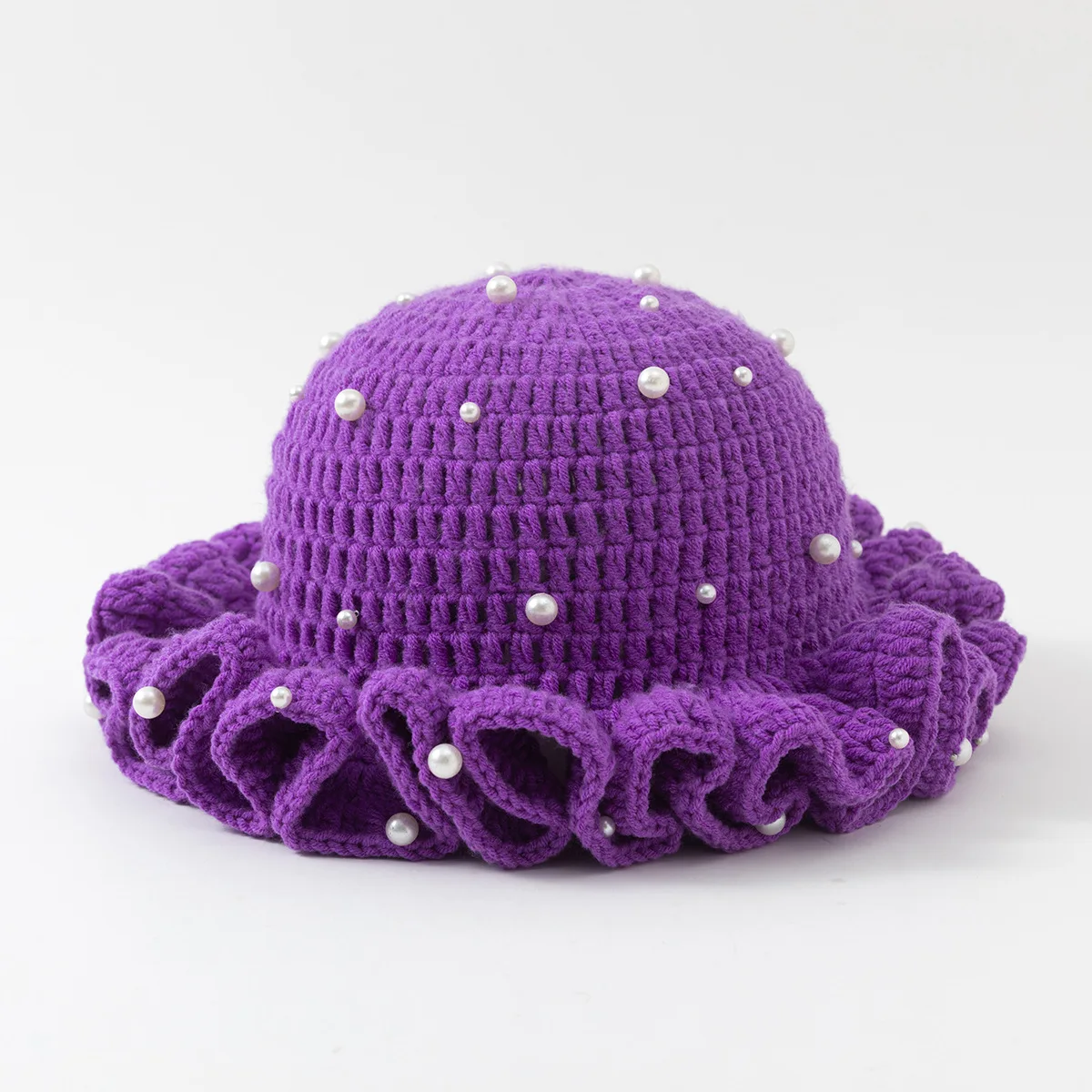 Mode d'hiver femmes fille Crochet pétoncle à volants bord tricot à la main Crochet perles tricoté chapeaux adulte à la mode bonnet tricoté chapeau