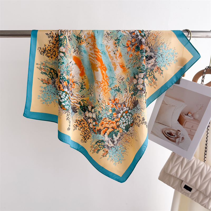 Foulard carré imprimé en Satin doux pour femmes, Foulard de printemps, bandeau pour cheveux, Bandana, cravate, châle, nouvelle collection 2025