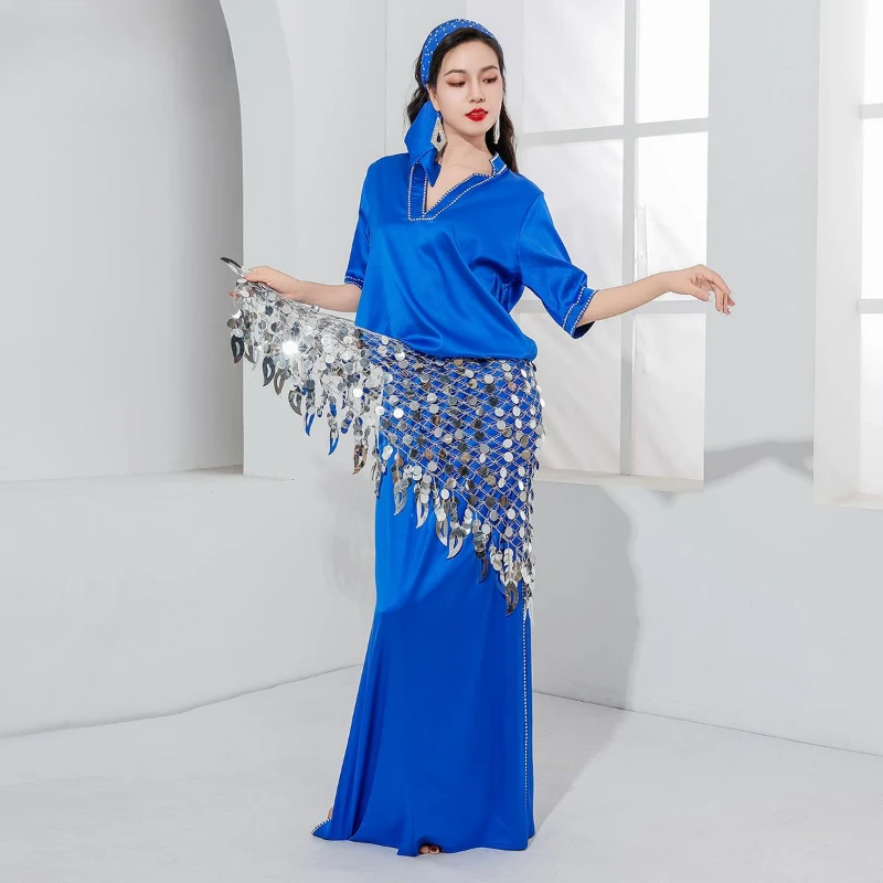 Costume de performance de danse du ventre, robes une pièce, pratique de la danse ShaBeauty, trempée financièrement Baladi, ensemble de 4 pièces