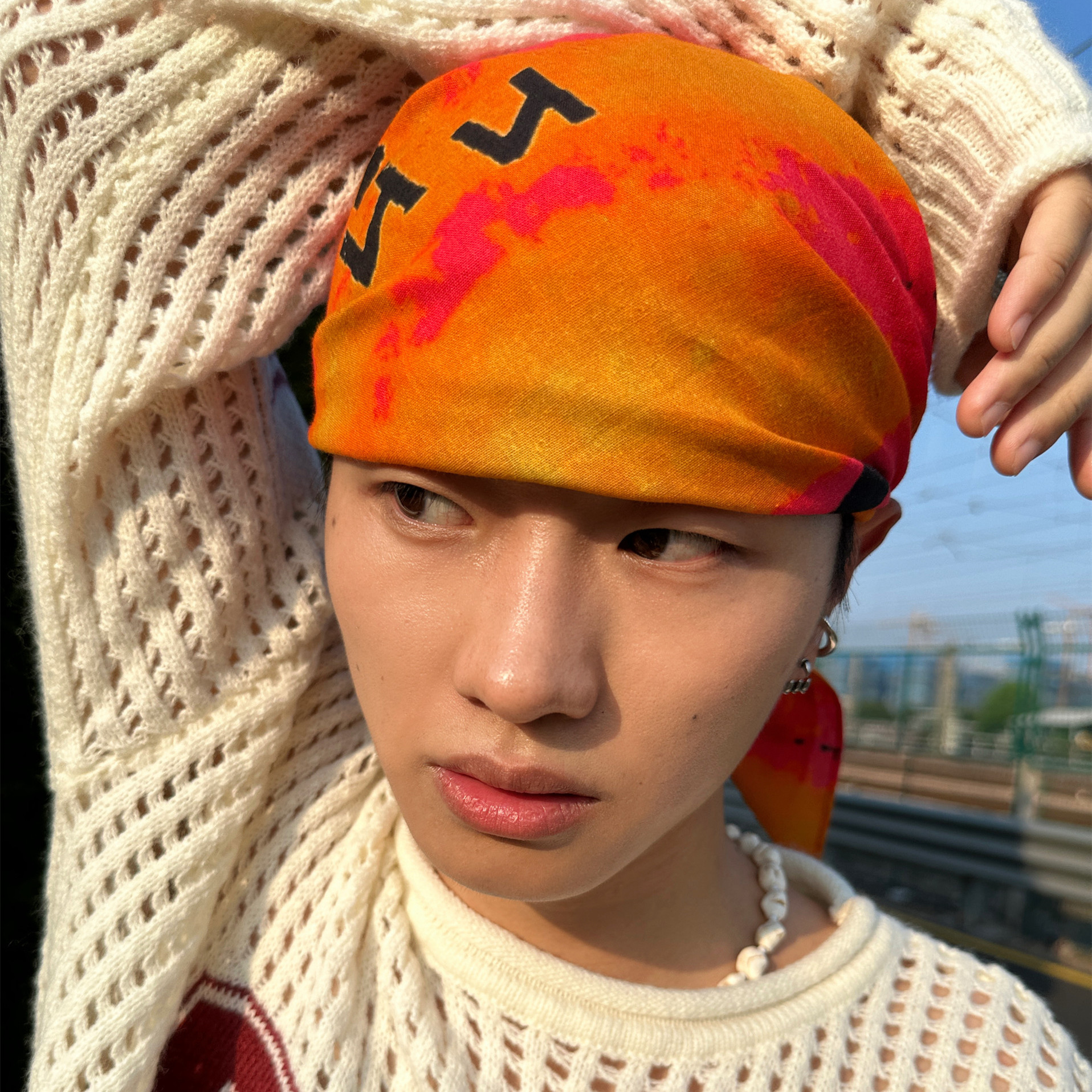 Style japonais peint à la main Design pur coton Punk Hip Hop Bandana homme femme Orange tigre motif foulard