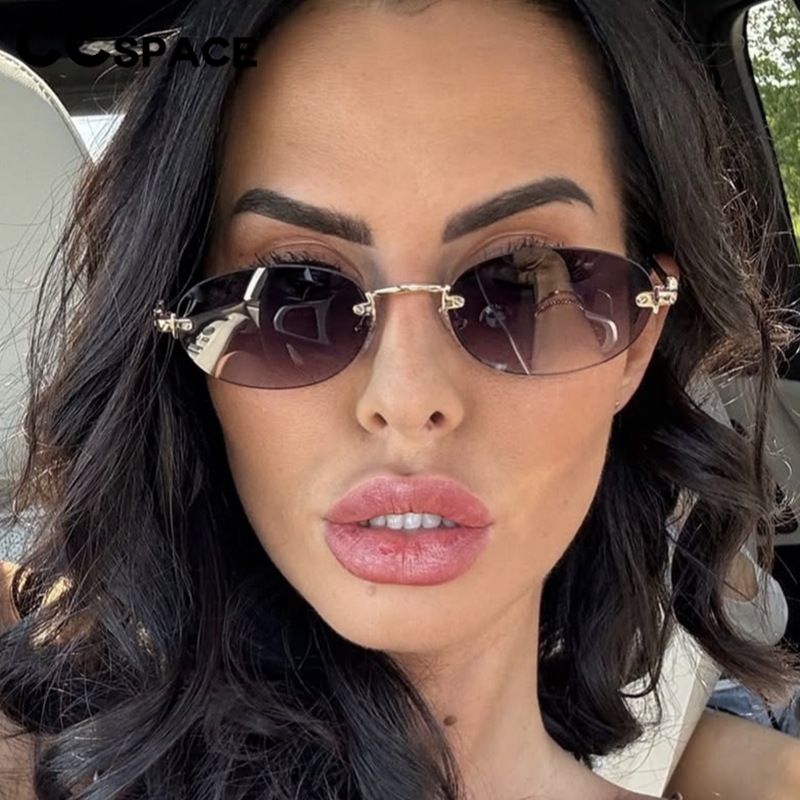 2025 nouvelles lunettes de soleil ovales sans cadre lettre M marques de Luxe lunettes de soleil originales Street Shot femmes Lunette Luxe Soleil
