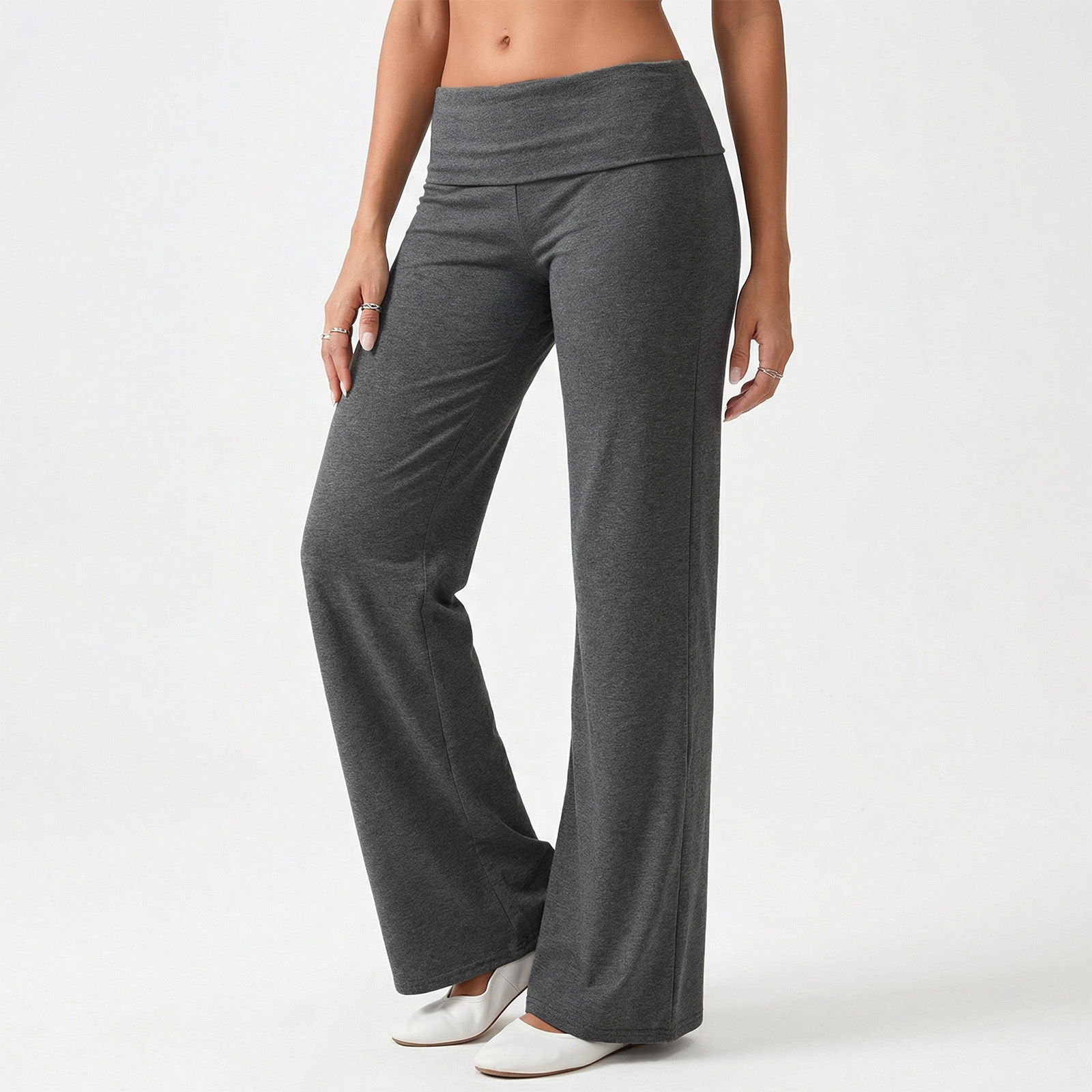 Pantalon Long Décontracté pour Femme, Vêtement à Taille Pliable, Jambes Larges, Couleur Unie, Baggy, Droit, Fjt, Printemps Automne
