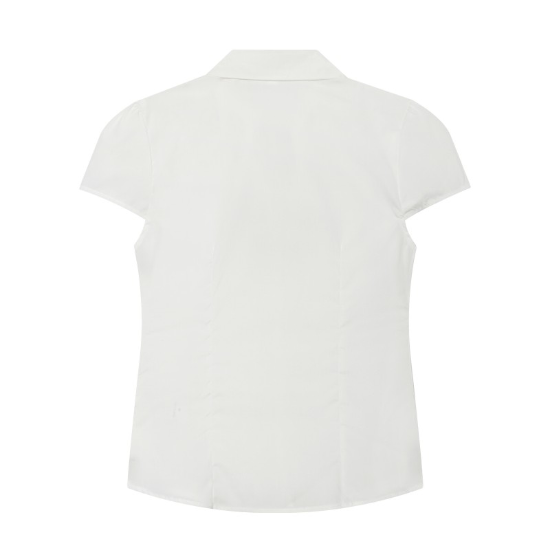 Chemisier à manches courtes pour femme - Blouse ajustée à col et détail froncé, Nouvelle collection été 2026, Haut décontracté