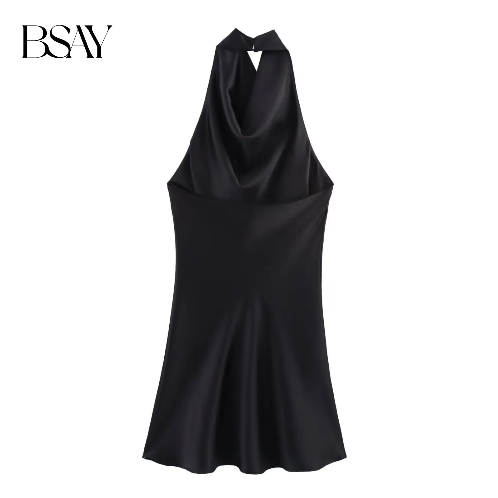 BSAY Satin Texture robe pour femmes mode été nouveau sans manches dos nu licou cou Chic femme robes de soirée Mujer
