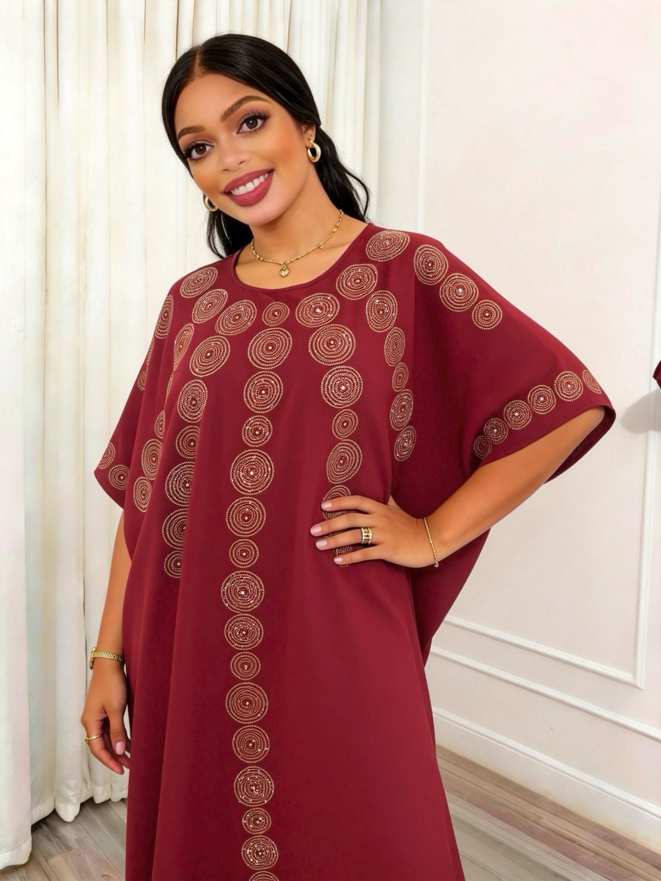 Abaya traditionnelle du Moyen-Orient pour femmes grandes tailles, robe ample avec écharpe, imprimé africain traditionnel, sequins et strass